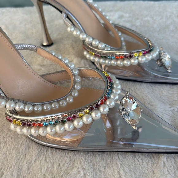 MACH & MACH Silver and Pearl Embellished Heels - Picture 10 of 11